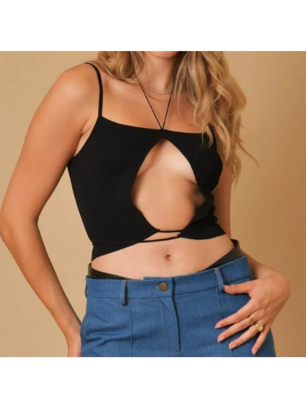 Aya Muse Cutout Black Strappy Tank Top